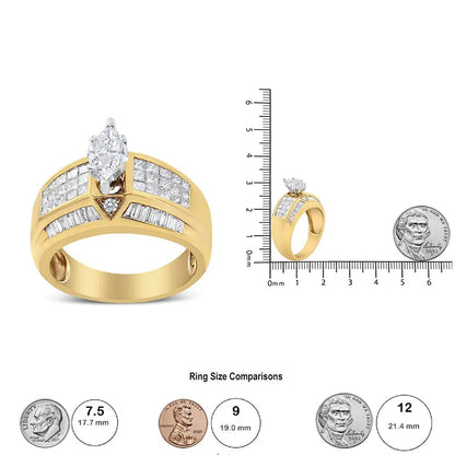 14K Yellow and White Gold 1 3/4 Cttw Round, Baguette, Princess and Pie - Cut Diamond Ring (H - I Color, SI1 - SI2 Clarity) - Jaazi Intl