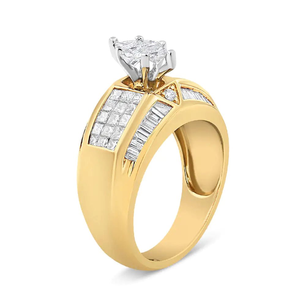 14K Yellow and White Gold 1 3/4 Cttw Round, Baguette, Princess and Pie - Cut Diamond Ring (H - I Color, SI1 - SI2 Clarity) - Jaazi Intl