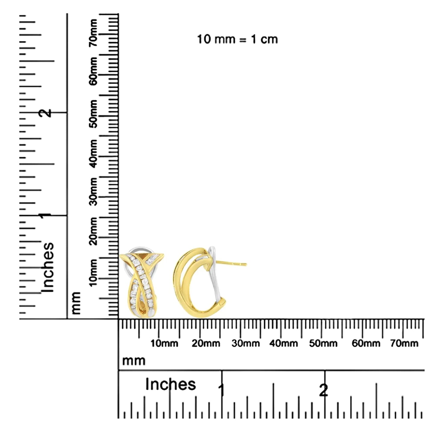 14K Yellow and White Gold 1/2 TDW "X" Shape Cross Over Diamond Hoop Earrings (I - J, I2 - I3) - Jaazi International