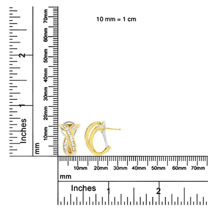 14K Yellow and White Gold 1/2 TDW "X" Shape Cross Over Diamond Hoop Earrings (I - J, I2 - I3) - Jaazi International