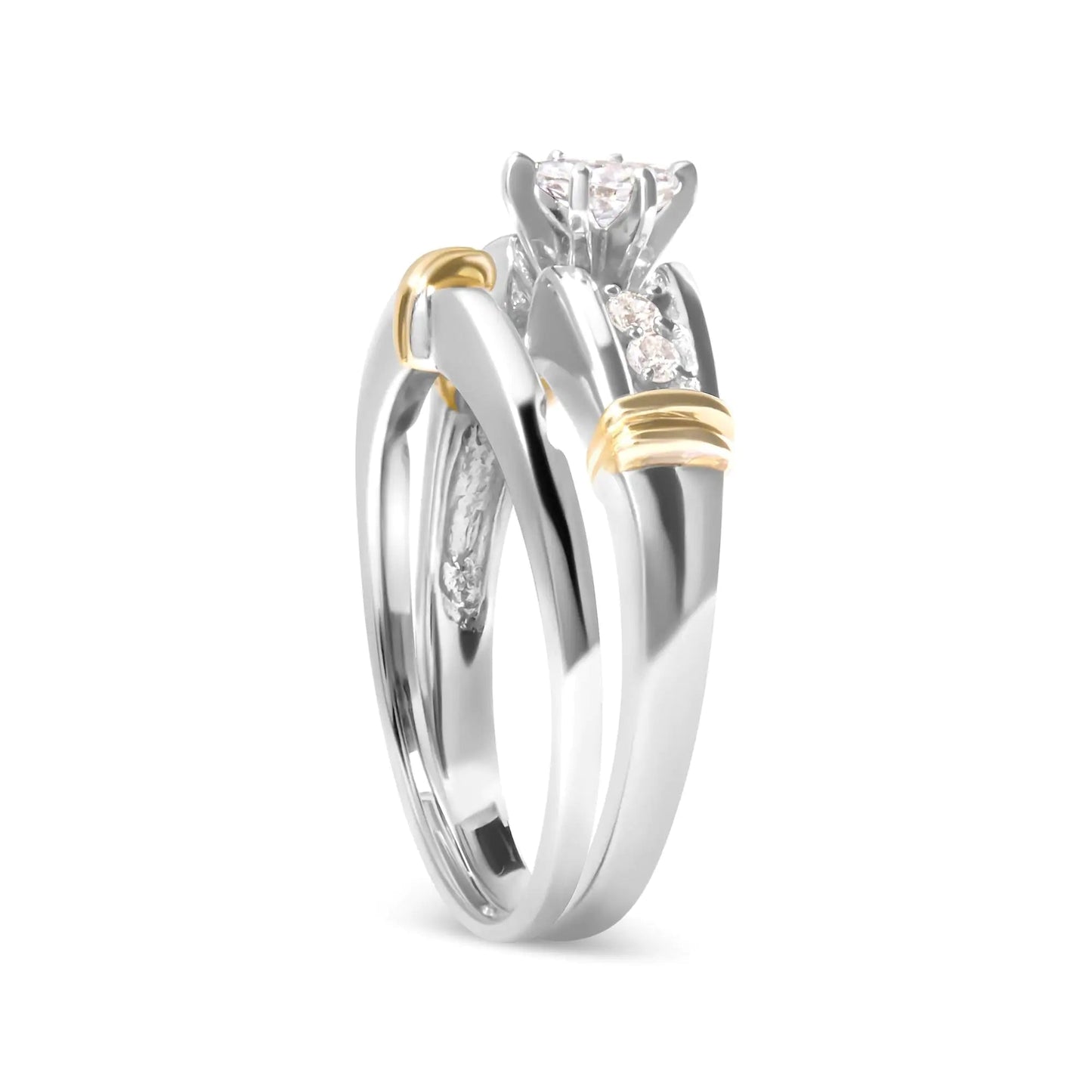 14K Yellow and White Gold 1/3 Cttw Marquise Diamond Cocktail Engagement Ring Set (H - I Color, SI1 - SI2 Clarity) - Jaazi Intl