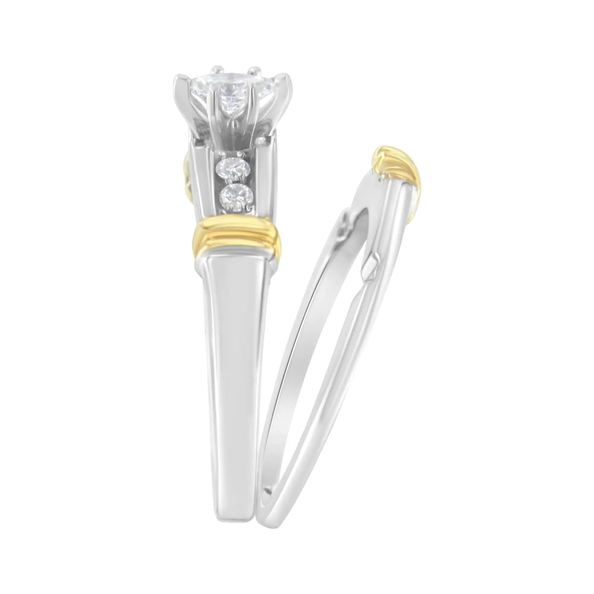 14K Yellow and White Gold 1/3 Cttw Marquise Diamond Cocktail Engagement Ring Set (H - I Color, SI1 - SI2 Clarity) - Jaazi Intl