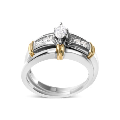 14K Yellow and White Gold 1/3 Cttw Marquise Diamond Cocktail Engagement Ring Set (H - I Color, SI1 - SI2 Clarity) - Jaazi Intl