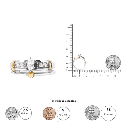 14K Yellow and White Gold 1/3 Cttw Marquise Diamond Cocktail Engagement Ring Set (H - I Color, SI1 - SI2 Clarity) - Jaazi Intl