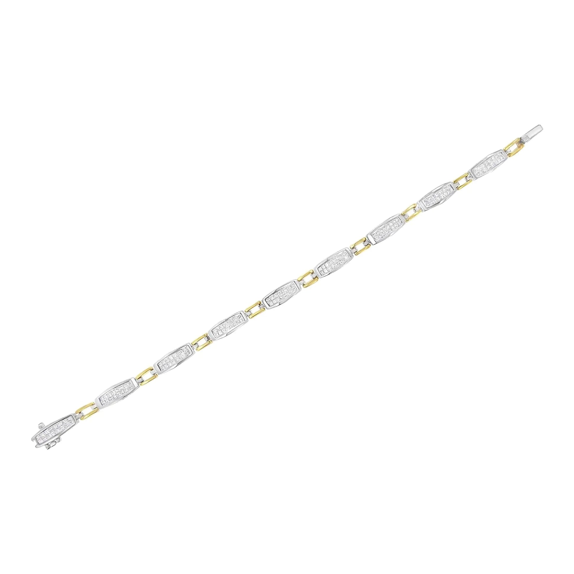 14K Yellow and White Gold 2.0 Cttw Princess Cut Diamond Tapered and Equal Sign Link Bracelet (G - H Color, SI1 - SI2 Clarity) - 7" - Jaazi Intl