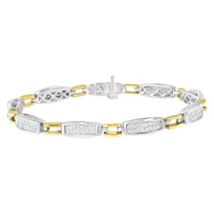 14K Yellow and White Gold 2.0 Cttw Princess Cut Diamond Tapered and Equal Sign Link Bracelet (G - H Color, SI1 - SI2 Clarity) - 7" - Jaazi Intl