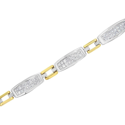 14K Yellow and White Gold 2.0 Cttw Princess Cut Diamond Tapered and Equal Sign Link Bracelet (G - H Color, SI1 - SI2 Clarity) - 7" - Jaazi Intl