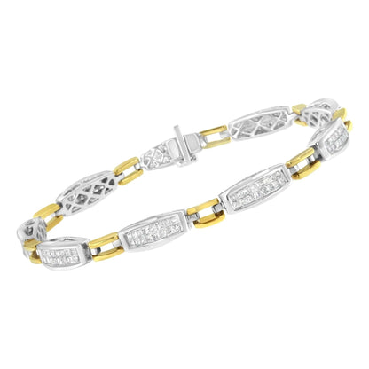 14K Yellow and White Gold 2.0 Cttw Princess Cut Diamond Tapered and Equal Sign Link Bracelet (G - H Color, SI1 - SI2 Clarity) - 7" - Jaazi Intl