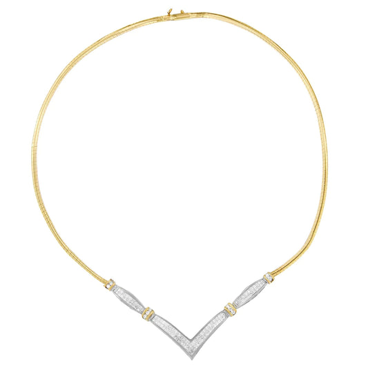 14K Yellow and White Gold 2.00 Cttw Round and Princess - Cut Diamond 'V' Shape Statement Necklace (H - I Color, SI2 - I1 Clarity) - 18" - Jaazi International