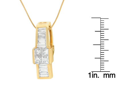 14K Yellow Gold 1 1/10 cttw Baguette and Princess Cut Overlapping Diamond Drop Pendant Necklace (H - I, SI1 - SI2) - Jaazi Intl