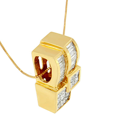 14K Yellow Gold 1 1/2 cttw Princess and Baguette Cut Diamond Geometric Pendant Necklace (H - I Color, VS1 - VS2 Clarity) - Jaazi Intl