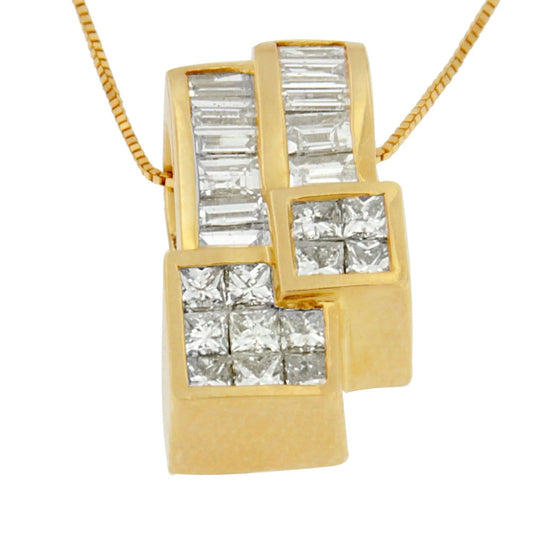 14K Yellow Gold 1 1/2 cttw Princess and Baguette Cut Diamond Geometric Pendant Necklace (H - I Color, VS1 - VS2 Clarity) - Jaazi Intl