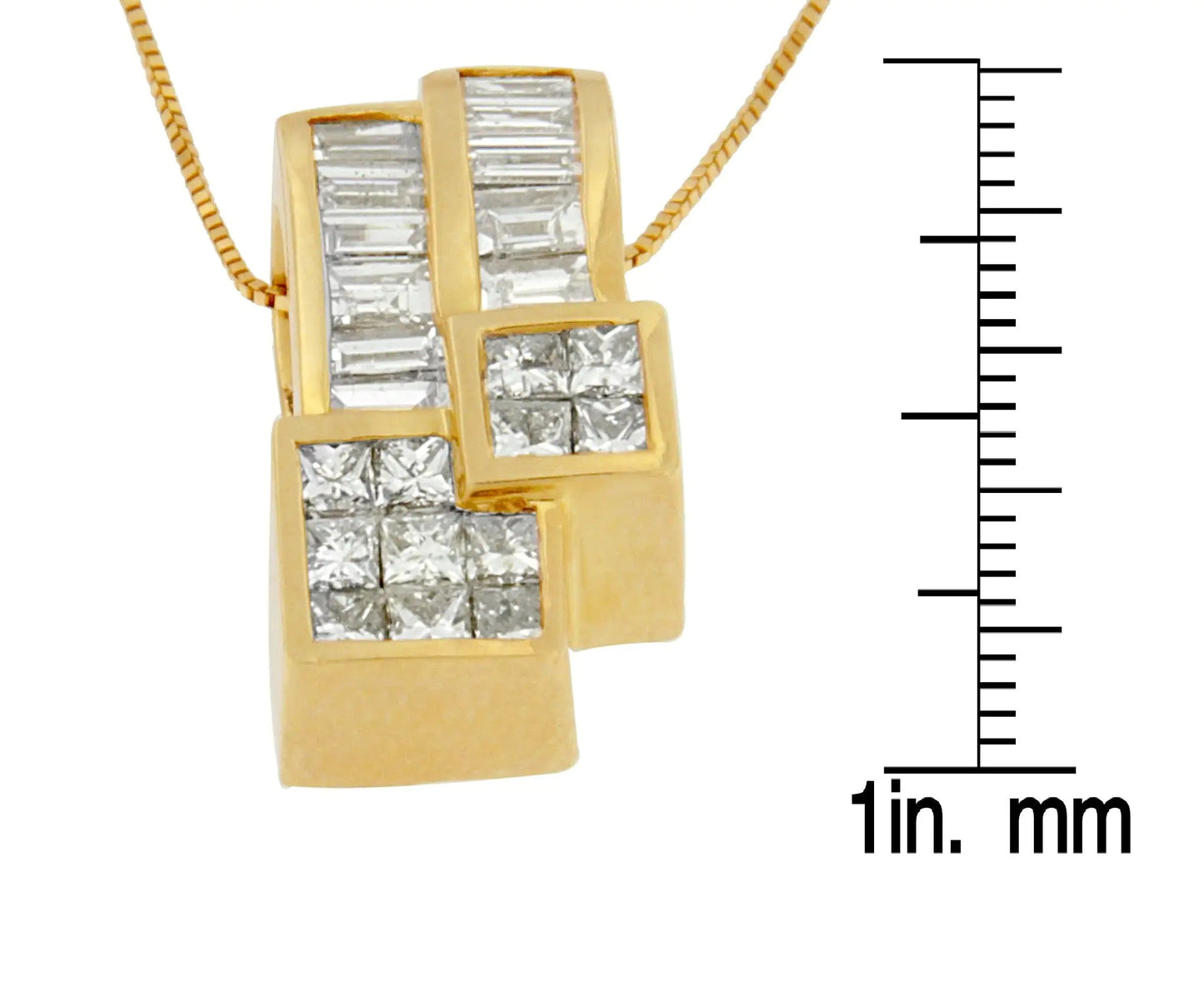 14K Yellow Gold 1 1/2 cttw Princess and Baguette Cut Diamond Geometric Pendant Necklace (H - I Color, VS1 - VS2 Clarity) - Jaazi Intl