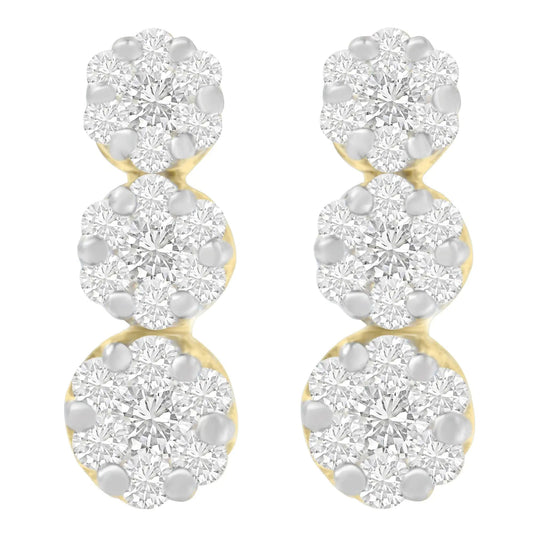 14K Yellow Gold 1 1/2 cttw Round Cut Diamond Earrings (I - J, SI1 - SI2) - Jaazi International