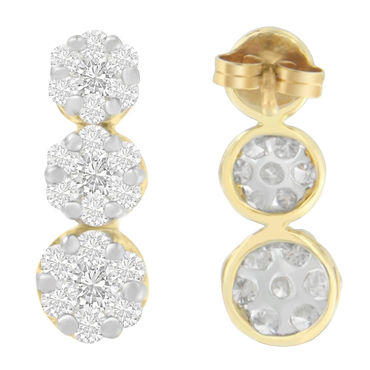 14K Yellow Gold 1 1/2 cttw Round Cut Diamond Earrings (I - J, SI1 - SI2) - Jaazi International