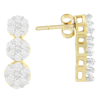 14K Yellow Gold 1 1/2 cttw Round Cut Diamond Earrings (I - J, SI1 - SI2) - Jaazi International