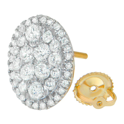 14K Yellow Gold 1 3/4 cttw Round Cut Diamond Earrings (H - I, I1 - I2) - Jaazi International