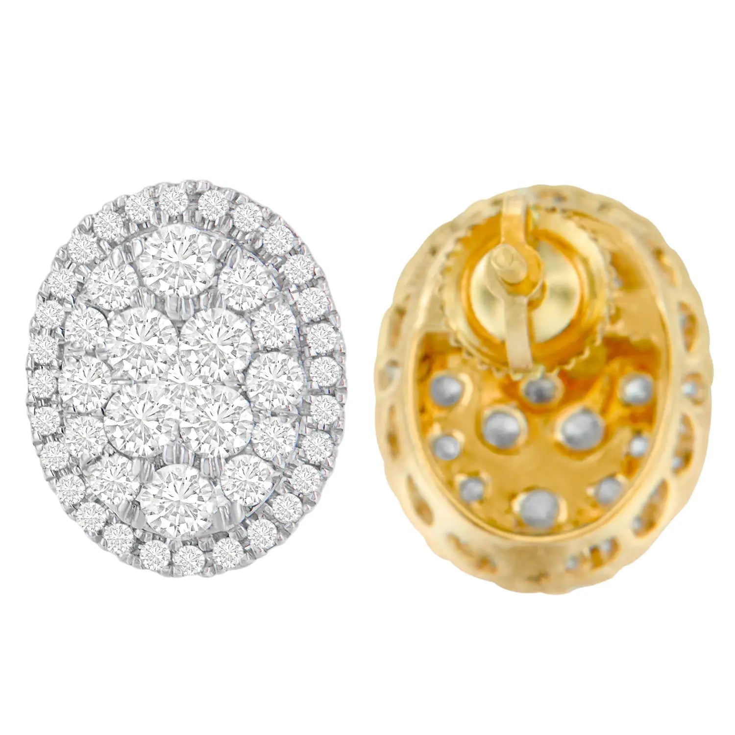 14K Yellow Gold 1 3/4 cttw Round Cut Diamond Earrings (H - I, I1 - I2) - Jaazi International