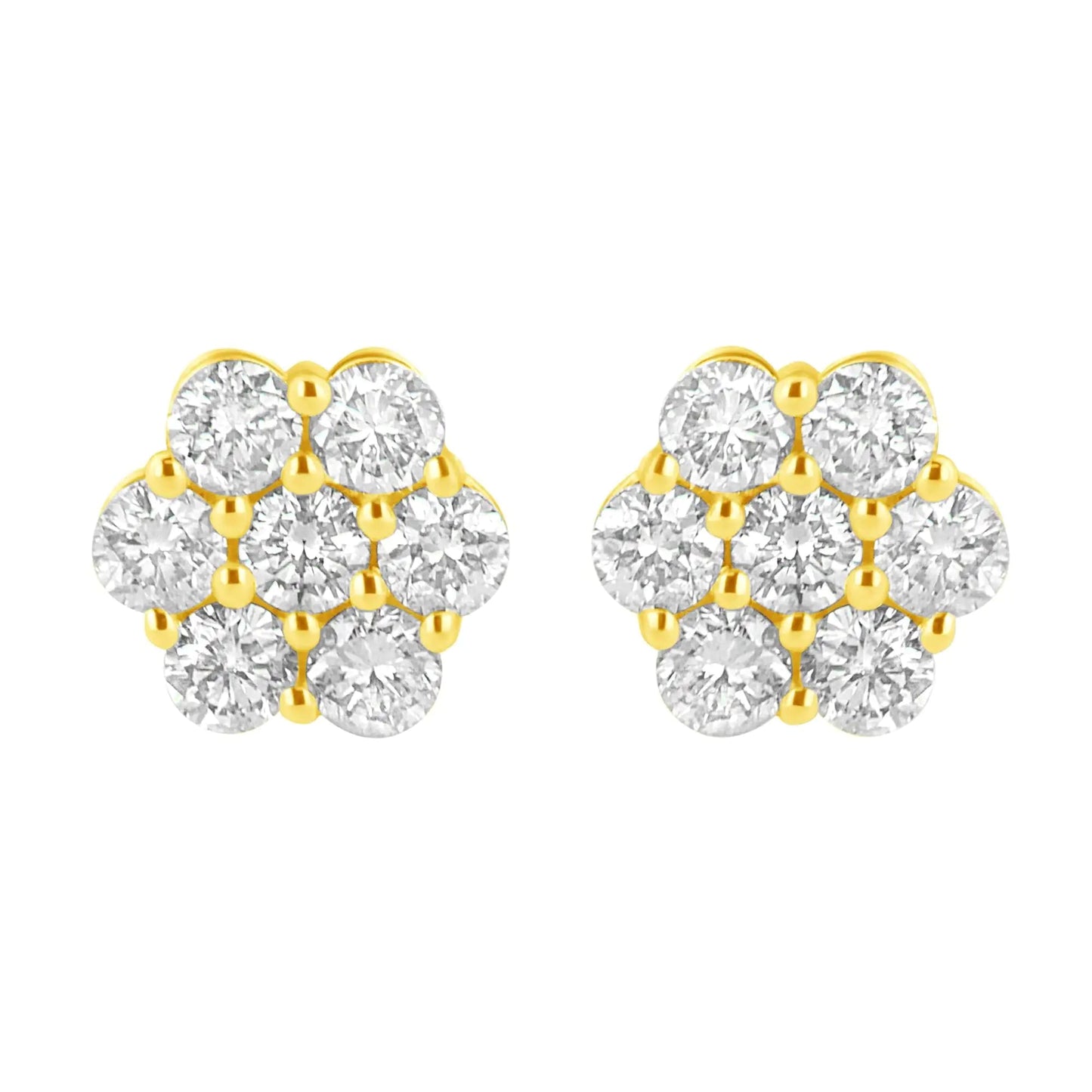 14K Yellow Gold 1.0 Cttw Diamond Flower Earring (J - K Color, I1 - I2 Clarity) - Jaazi Intl