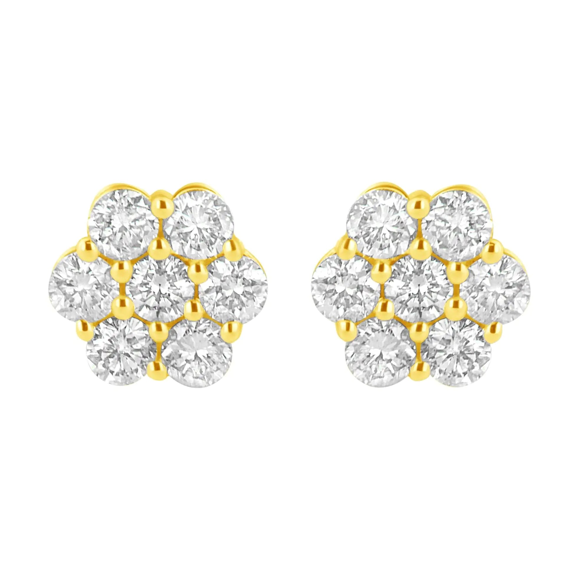 14K Yellow Gold 1.0 Cttw Diamond Flower Earring (J - K Color, I1 - I2 Clarity) - Jaazi Intl