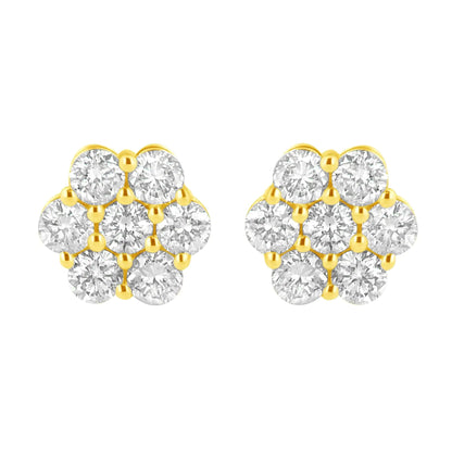 14K Yellow Gold 1.0 Cttw Diamond Flower Earring (J - K Color, I1 - I2 Clarity) - Jaazi Intl