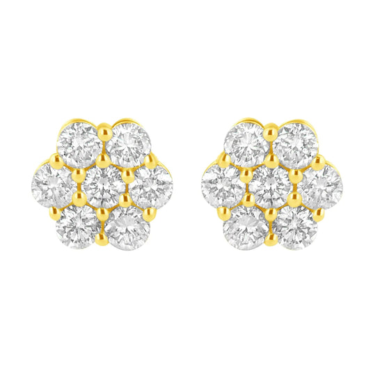 14K Yellow Gold 1.0 Cttw Diamond Flower Earring (J - K Color, I1 - I2 Clarity) - Jaazi Intl