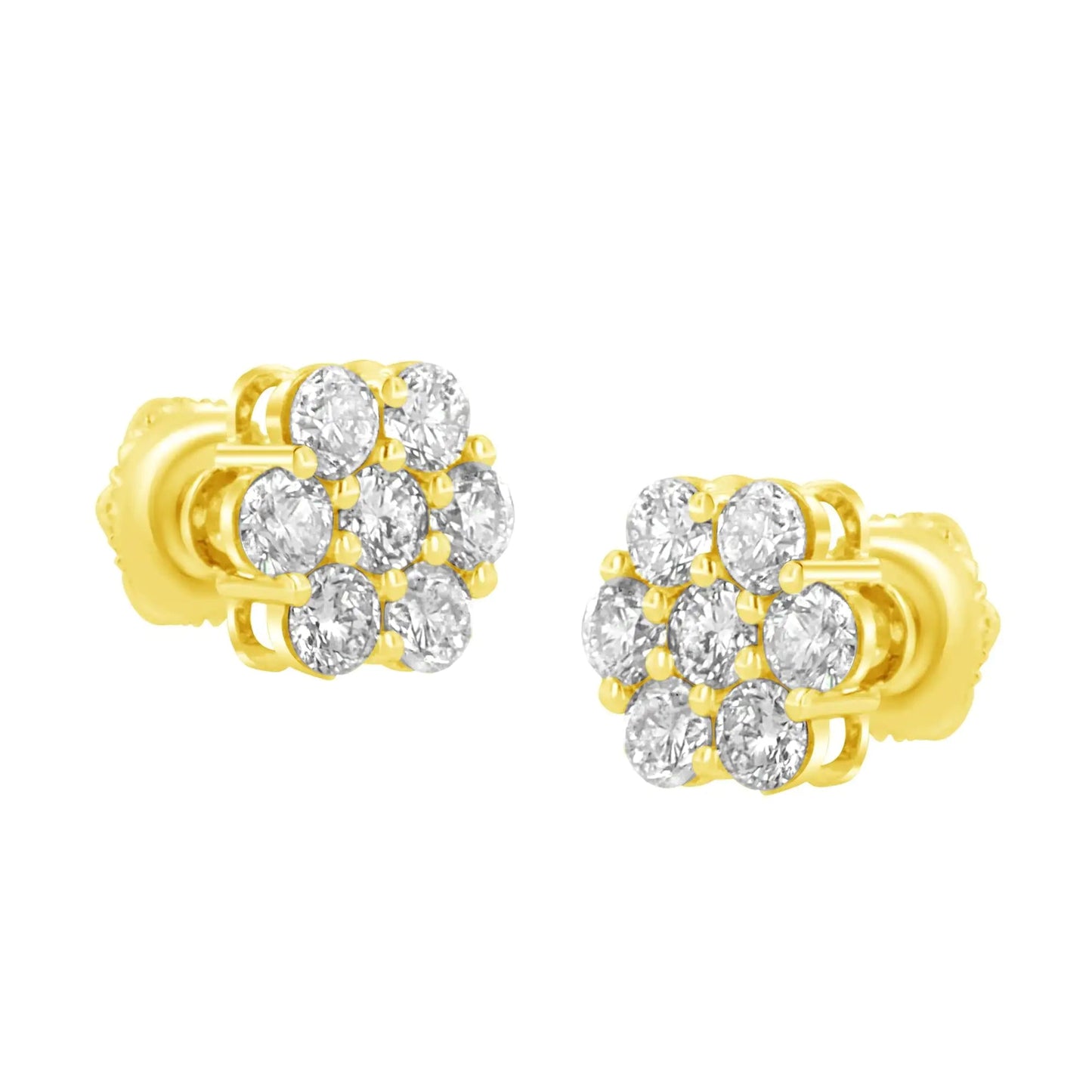 14K Yellow Gold 1.0 Cttw Diamond Flower Earring (J - K Color, I1 - I2 Clarity) - Jaazi Intl