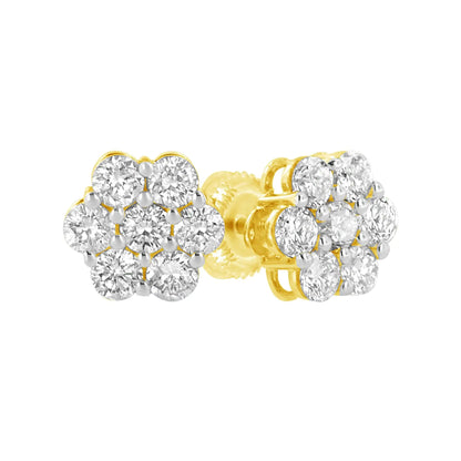 14K Yellow Gold 1.0 Cttw Diamond Flower Earring (J - K Color, I1 - I2 Clarity) - Jaazi Intl