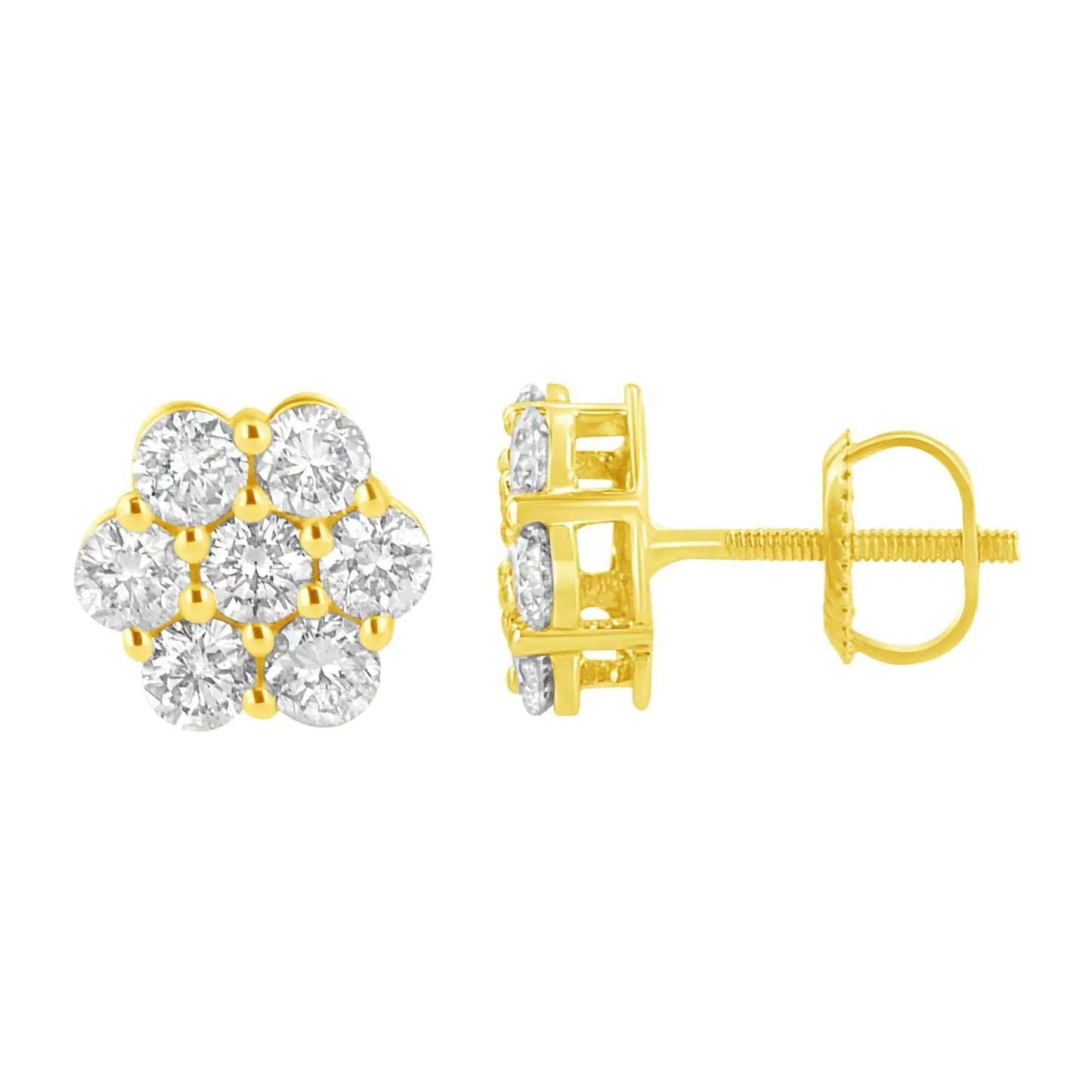 14K Yellow Gold 1.0 Cttw Diamond Flower Earring (J - K Color, I1 - I2 Clarity) - Jaazi Intl