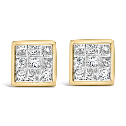 14K Yellow Gold 1.0 Cttw Princess Cut Diamond Composite Stud Earrings with Screw Backs (J - K Color, SI1 - SI2 Clarity) - Jaazi Intl