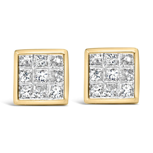 14K Yellow Gold 1.0 Cttw Princess Cut Diamond Composite Stud Earrings with Screw Backs (J - K Color, SI1 - SI2 Clarity) - Jaazi Intl