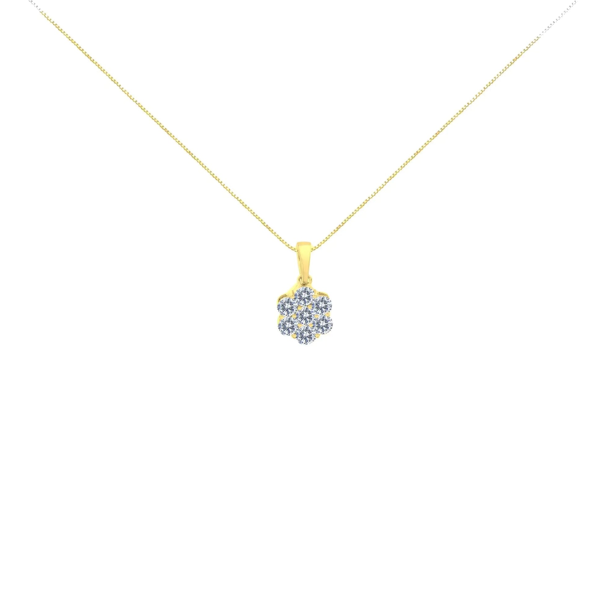 14K Yellow Gold 1.00 Cttw Brilliant Round - Cut Diamond 7 Stone Floral Cluster 18" Pendant Necklace (H - I Color, SI2 - I1 Clarity) - Jaazi Intl