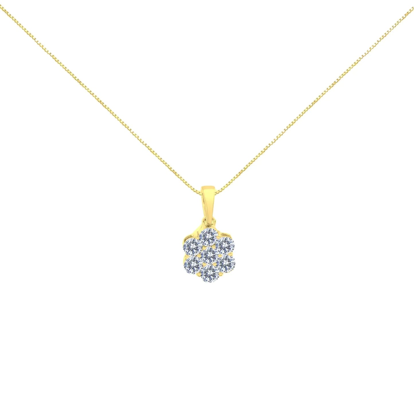 14K Yellow Gold 1.00 Cttw Brilliant Round - Cut Diamond 7 Stone Floral Cluster 18" Pendant Necklace (H - I Color, SI2 - I1 Clarity) - Jaazi Intl