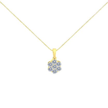 14K Yellow Gold 1.00 Cttw Brilliant Round - Cut Diamond 7 Stone Floral Cluster 18" Pendant Necklace (H - I Color, SI2 - I1 Clarity) - Jaazi Intl