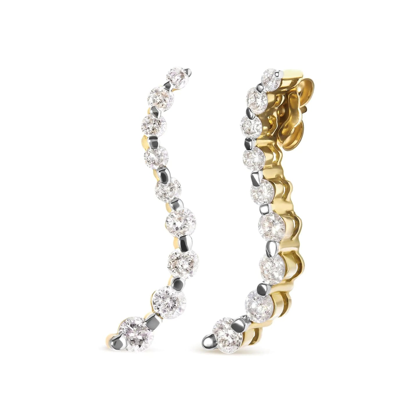 14K Yellow Gold 1.00 Cttw Round - Cut Diamond Graduated Journey Stud Earrings (I - J Color, I2 - I3 Clarity) - Jaazi Intl