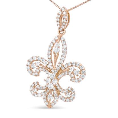 14K Yellow Gold 1.00 Cttw Round Diamond Fleur De Lis 18" Pendant Necklace (H - I Color, SI2 - I1 Clarity) - Jaazi Intl