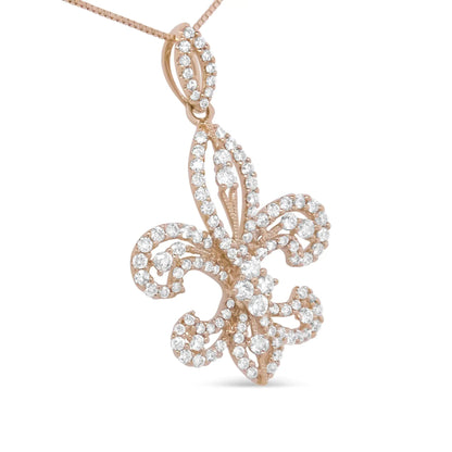 14K Yellow Gold 1.00 Cttw Round Diamond Fleur De Lis 18" Pendant Necklace (H - I Color, SI2 - I1 Clarity) - Jaazi Intl