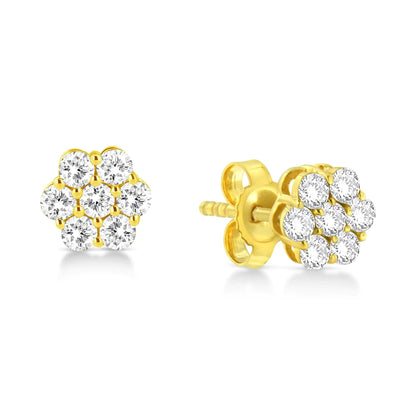 14K Yellow Gold 1/2 Cttw Brilliant Round Cut Diamond Floral Cluster Stud Earrings with Pushbacks (J - K Color, VS2 - SI1 Clarity) - Jaazi Intl