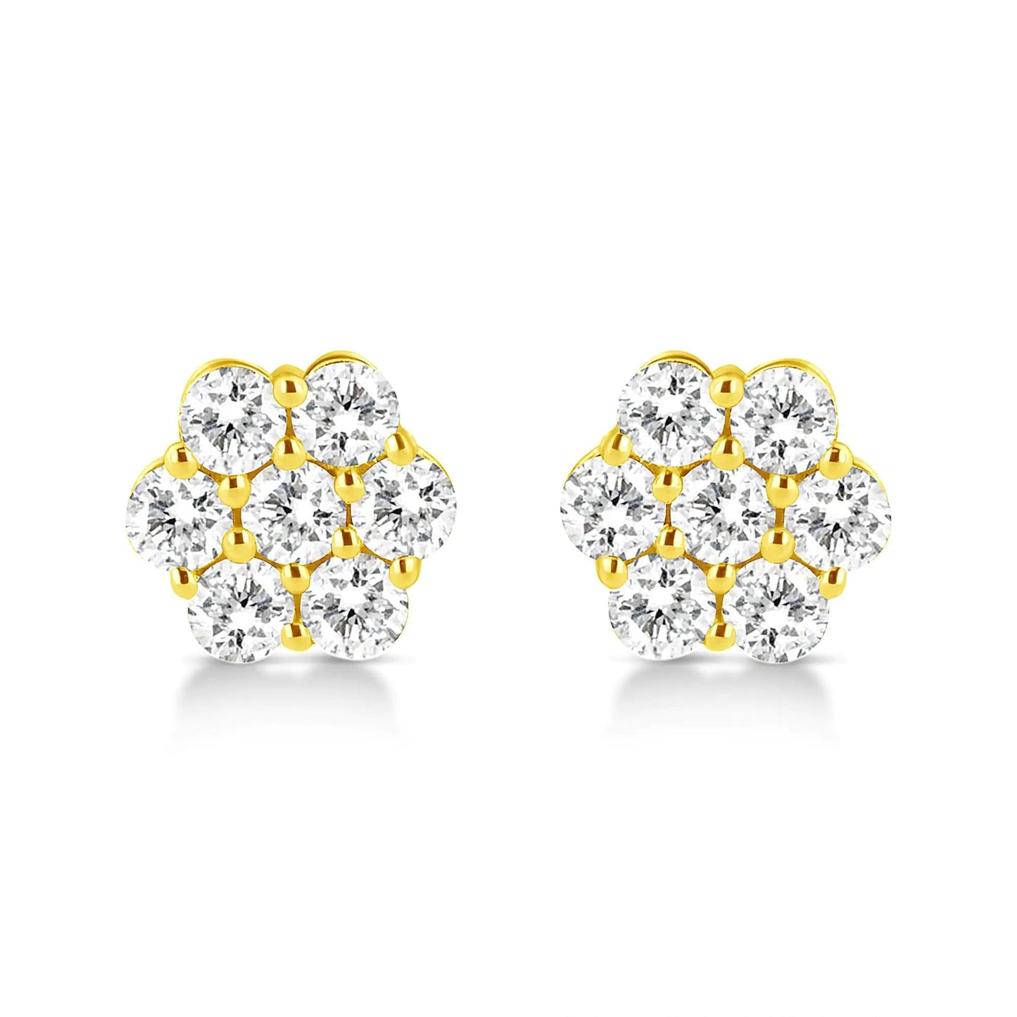 14K Yellow Gold 1/2 Cttw Brilliant Round Cut Diamond Floral Cluster Stud Earrings with Pushbacks (J - K Color, VS2 - SI1 Clarity) - Jaazi Intl