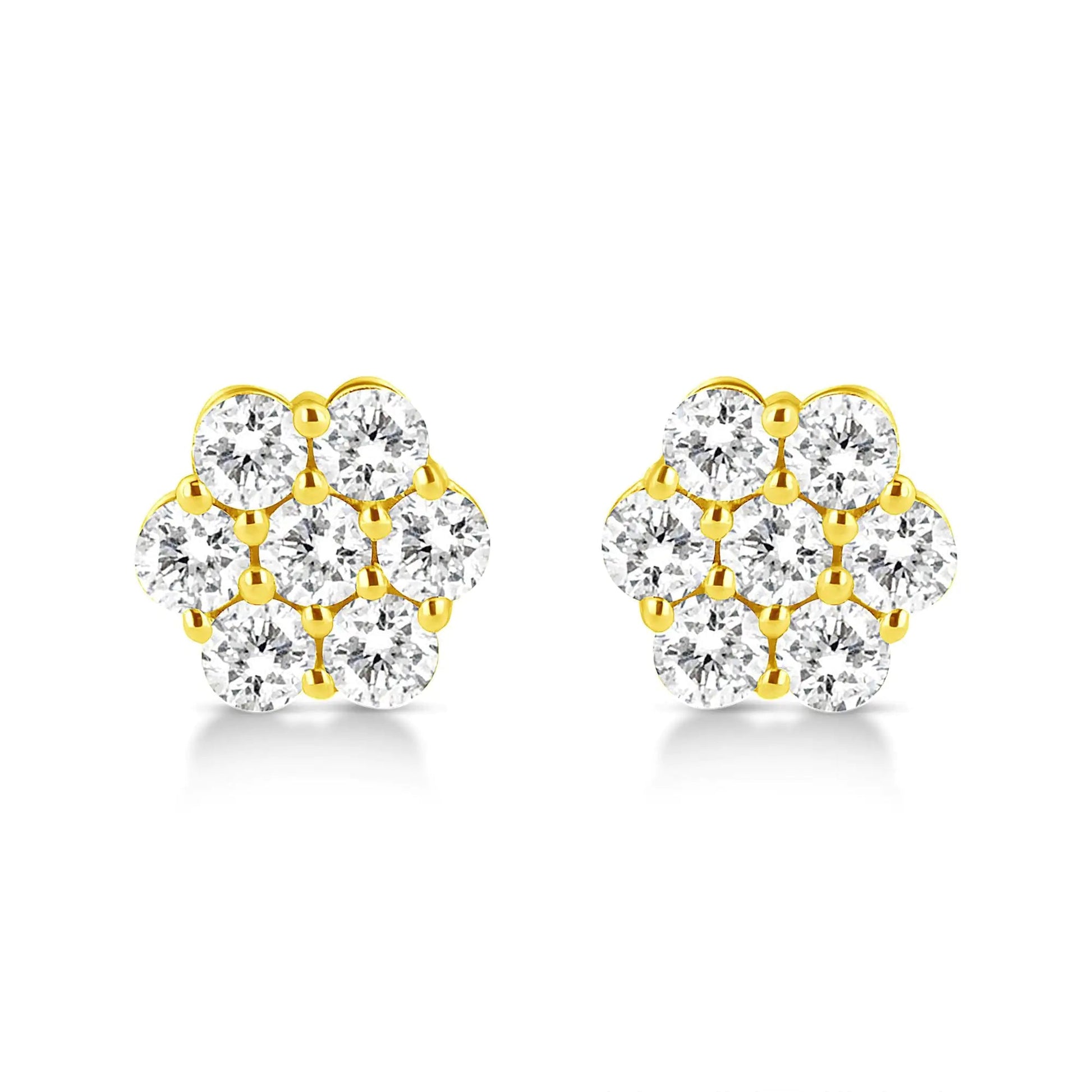 14K Yellow Gold 1/2 Cttw Brilliant Round Cut Diamond Floral Cluster Stud Earrings with Pushbacks (J - K Color, VS2 - SI1 Clarity) - Jaazi Intl