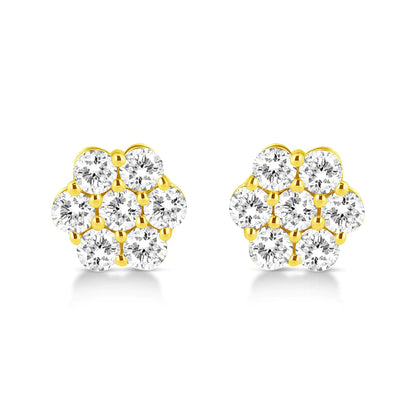 14K Yellow Gold 1/2 Cttw Brilliant Round Cut Diamond Floral Cluster Stud Earrings with Pushbacks (J - K Color, VS2 - SI1 Clarity) - Jaazi Intl