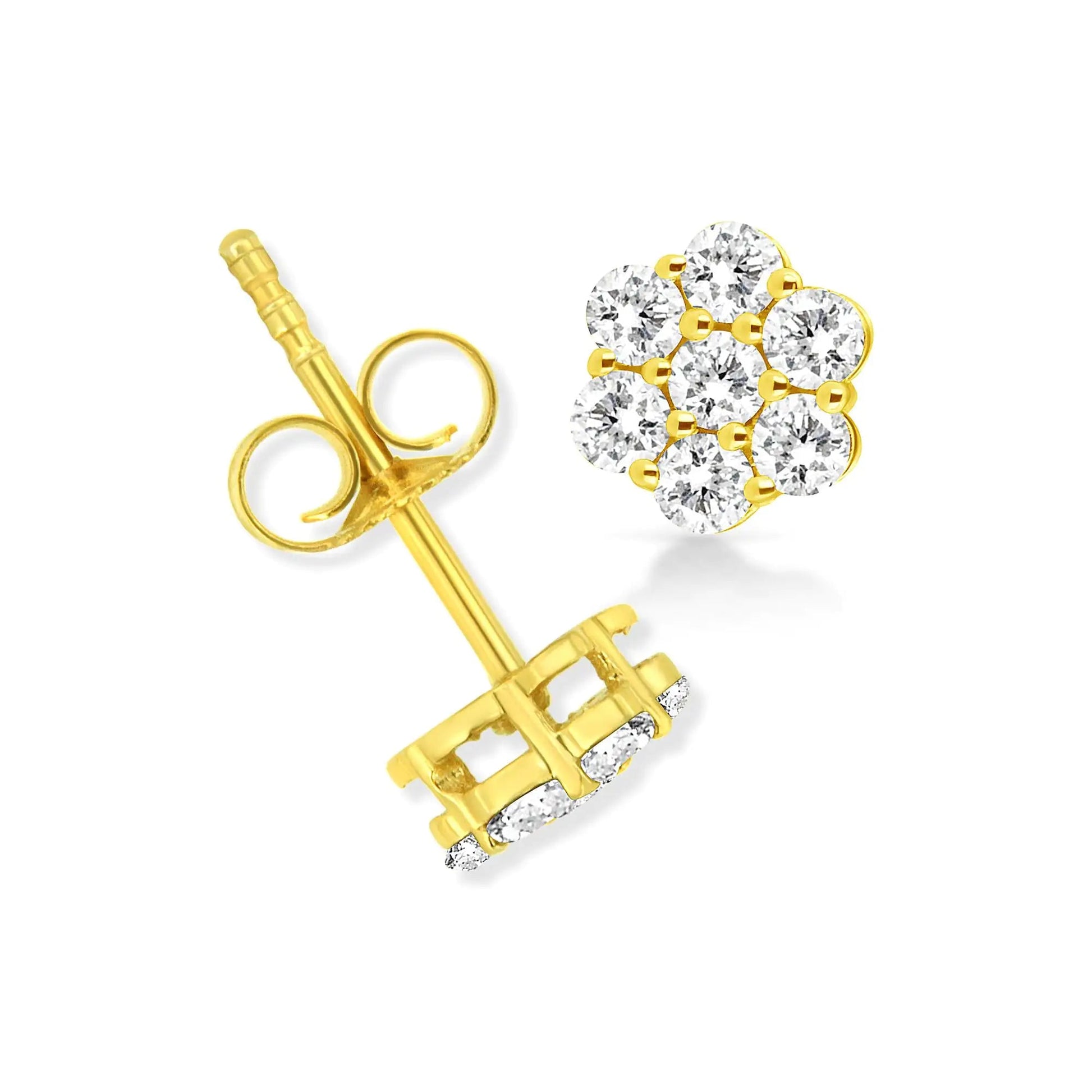 14K Yellow Gold 1/2 Cttw Brilliant Round Cut Diamond Floral Cluster Stud Earrings with Pushbacks (J - K Color, VS2 - SI1 Clarity) - Jaazi Intl