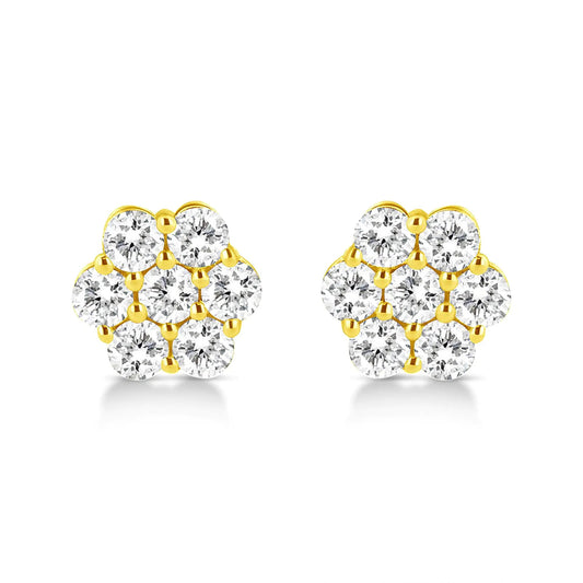 14K Yellow Gold 1/2 Cttw Brilliant Round Cut Diamond Floral Cluster Stud Earrings with Pushbacks (J - K Color, VS2 - SI1 Clarity) - Jaazi Intl