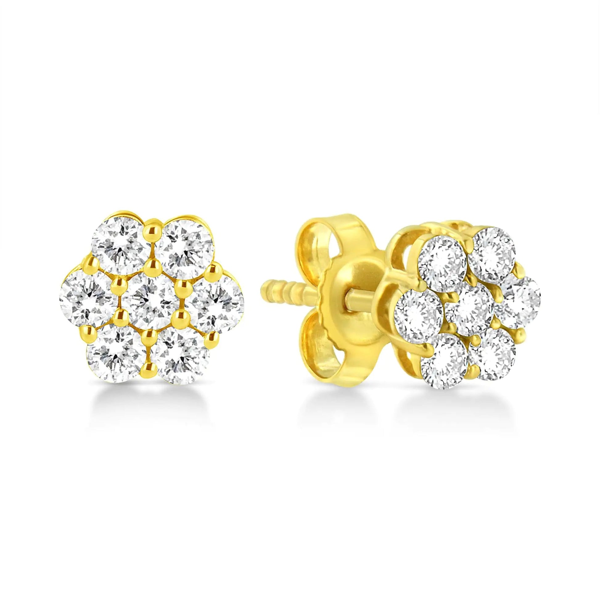 14K Yellow Gold 1/2 Cttw Brilliant Round Cut Diamond Floral Cluster Stud Earrings with Pushbacks (J - K Color, VS2 - SI1 Clarity) - Jaazi Intl