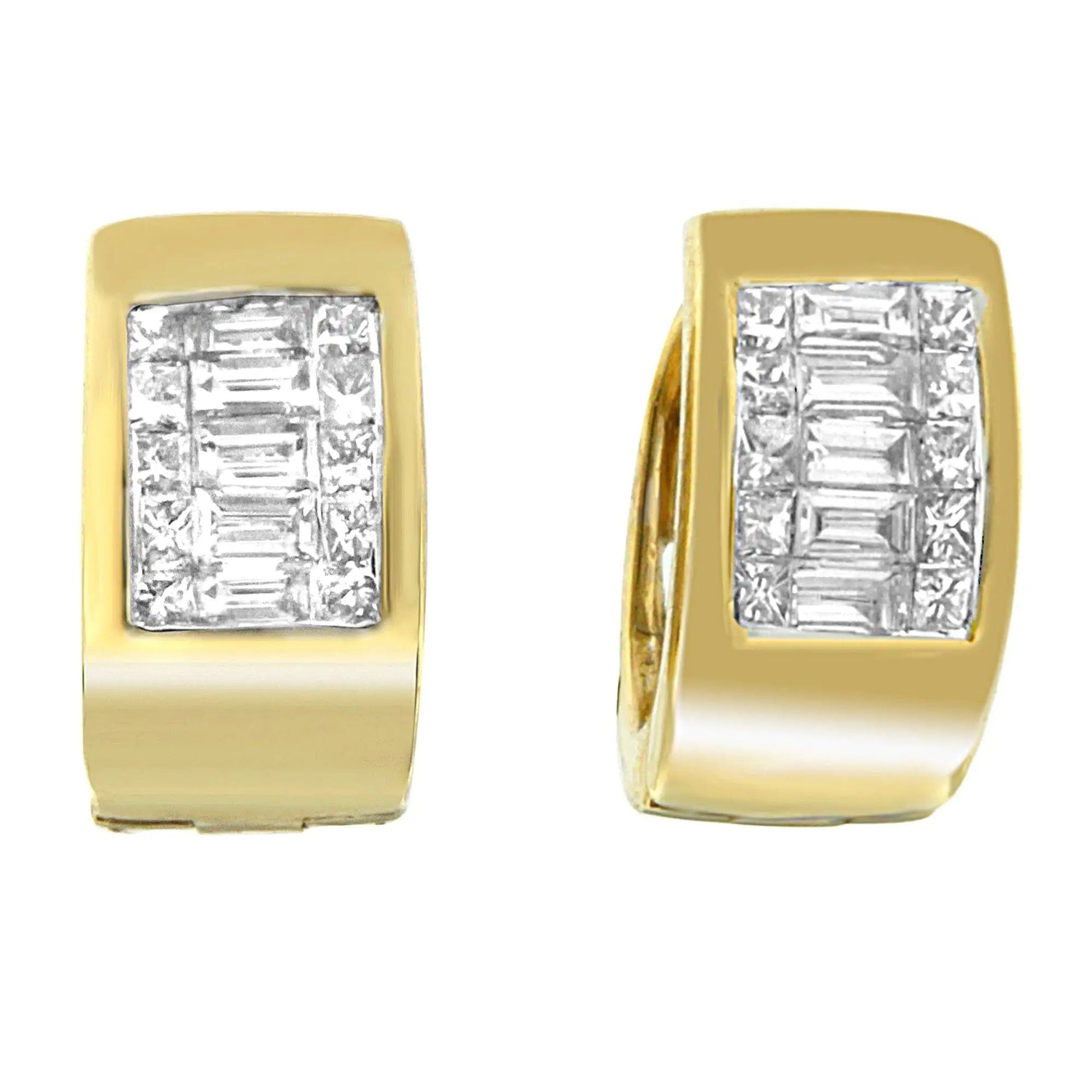 14K Yellow Gold 1/2 cttw Diamond Huggy Earrings (H - I, VS2 - SI1) - Jaazi Intl