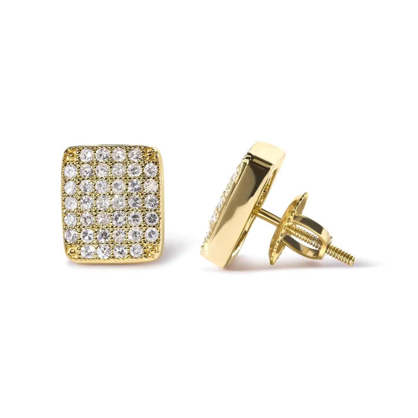 14K Yellow Gold 1/2 Cttw Diamond Square Shaped Composite Cluster Stud Earrings (I - J Color, I1 - I2 Clarity) - Jaazi Intl