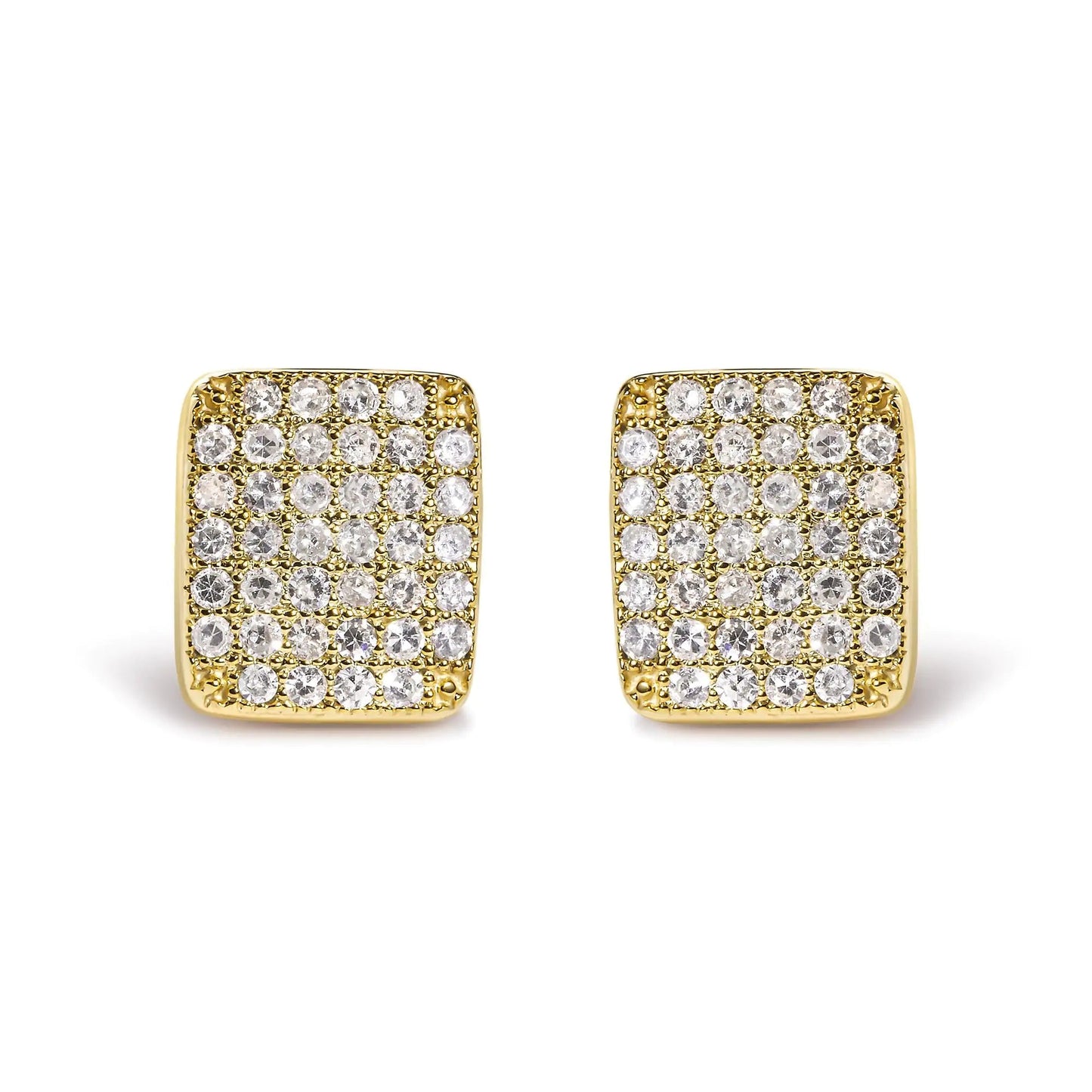 14K Yellow Gold 1/2 Cttw Diamond Square Shaped Composite Cluster Stud Earrings (I - J Color, I1 - I2 Clarity) - Jaazi Intl