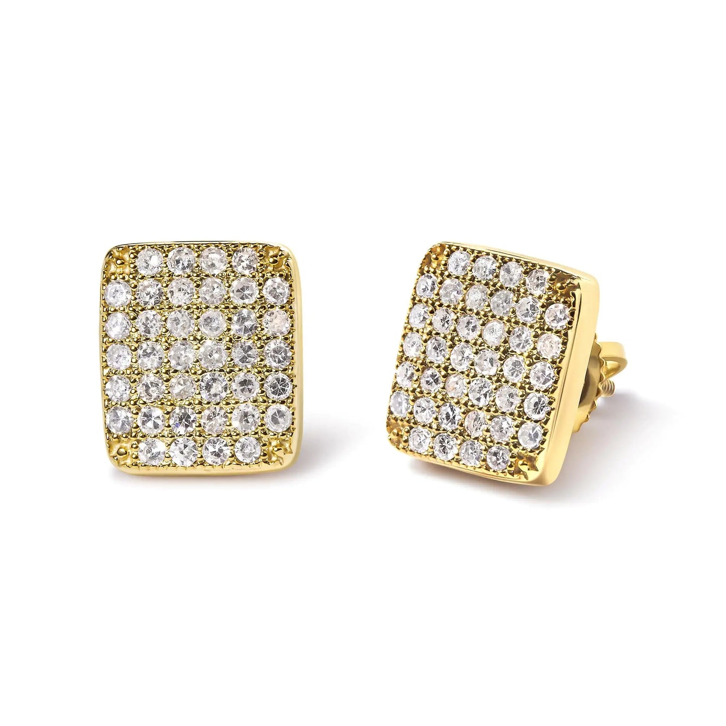 14K Yellow Gold 1/2 Cttw Diamond Square Shaped Composite Cluster Stud Earrings (I - J Color, I1 - I2 Clarity) - Jaazi Intl