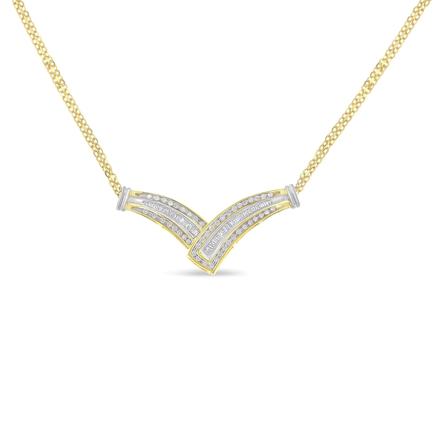 14K Yellow Gold 1/2 cttw Diamond V - Shape Pendant Necklace (I - J, I1 - I2) - Jaazi Intl