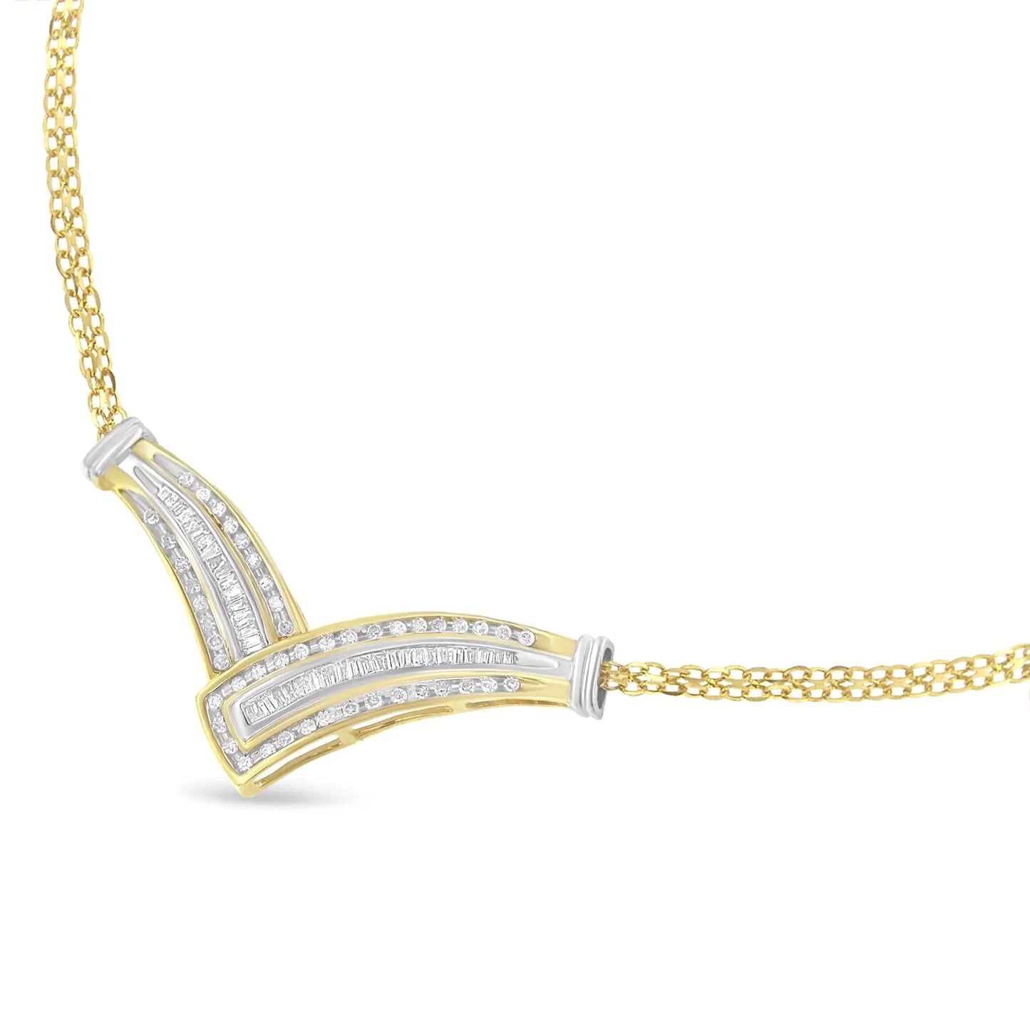 14K Yellow Gold 1/2 cttw Diamond V - Shape Pendant Necklace (I - J, I1 - I2) - Jaazi Intl